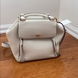 Tory Burch half moon satchel in white/Birch